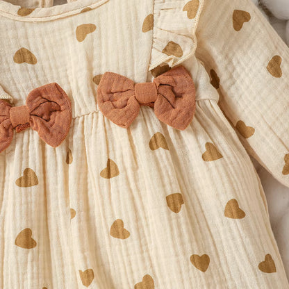 Sweetheart Days – Baby Girl Summer Cotton Jumpsuit with Bowknot & Love Print