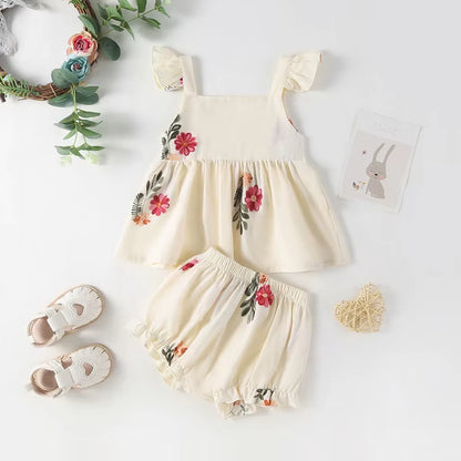Blossom Breeze – 2-Piece Floral Puff Sleeve Bodysuit & Shorts Set