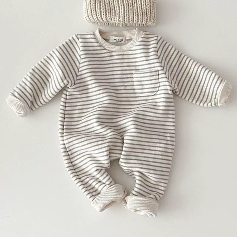 Snuggle Stripes – Fleece-Lined Striped Romper for Babies